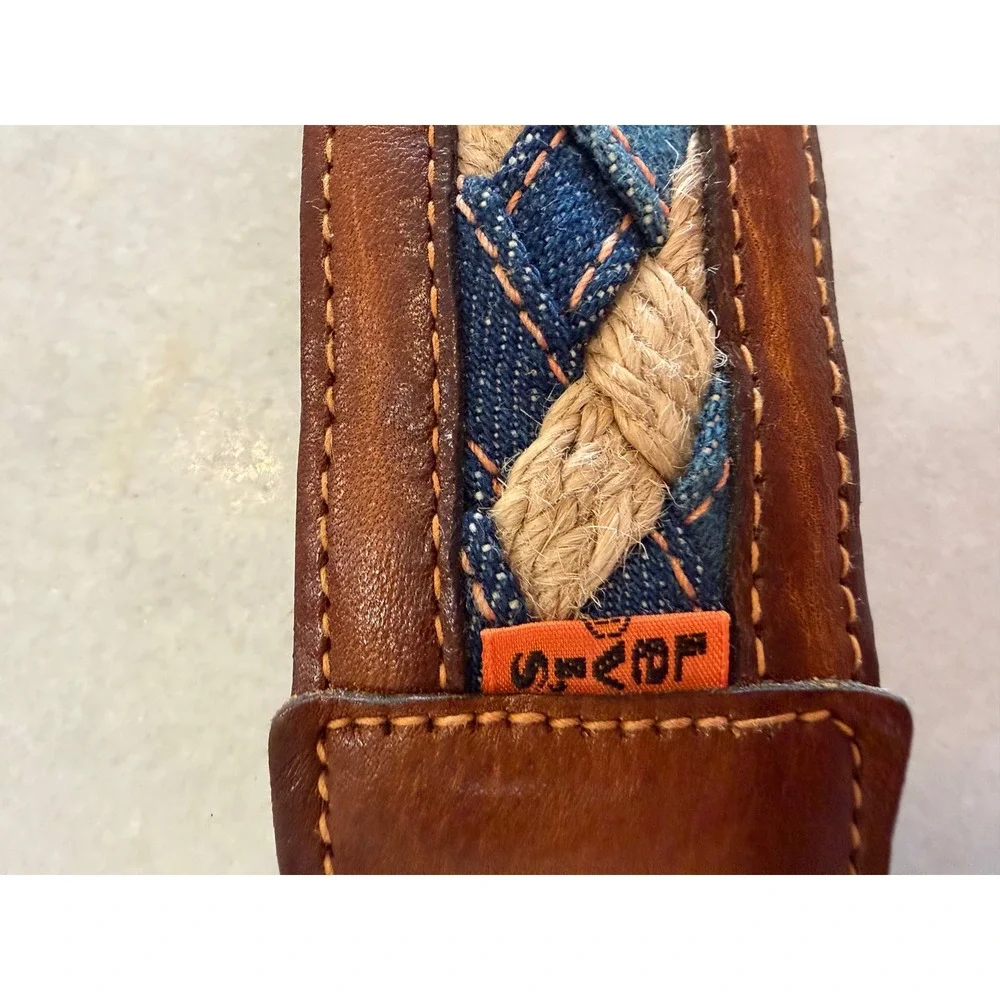 Vintage Levis Mens 34 Brown Latigo Leather Denim Jute Braided Belt Handstained